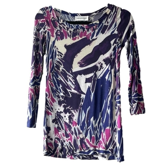 [4] Emilio Pucci Womens Purple & Blue Funky Pattern Long Sleeve 100% Viscose Top - Picture 1 of 11